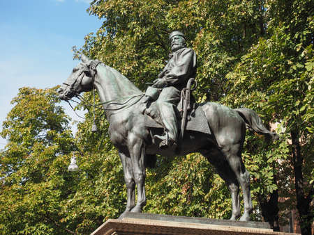 BOLOGNA, ITALY - CIRCA SEPTEMBER 2017: Giuseppe Garibaldi equestrian statueのeditorial素材