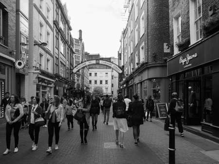 LONDON, UK - CIRCA JUNE 2017: Carnaby Street in Soho in black and whiteのeditorial素材