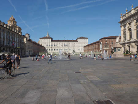 TURIN, ITALY - CIRCA AUGUST 2017: Piazza Castello square and Palazzo Reale (Royal Palace)のeditorial素材