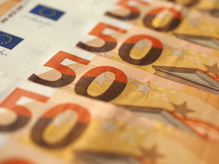 Fifty Euro banknotes money (EUR), currency of European Union