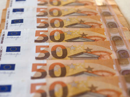 Fifty Euro banknotes money (EUR), currency of European Unionの写真素材