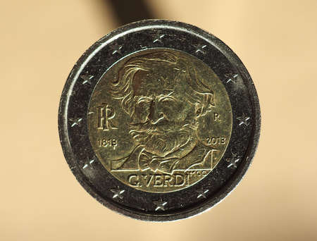 2 euro money (EUR), currency in European Union, Commemorative Coin Showing Italian Musician Giuseppe...