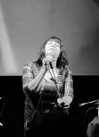 TURIN, ITALY - NOVEMBER 26, 2017: Lydia Lunch and Cypress Grove concert at Blah Blah, in black and whiteのeditorial素材