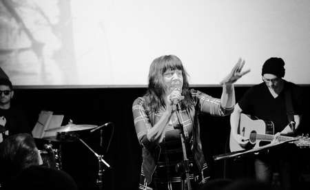 TURIN, ITALY - NOVEMBER 26, 2017: Lydia Lunch and Cypress Grove concert at Blah Blah, in black and whiteのeditorial素材