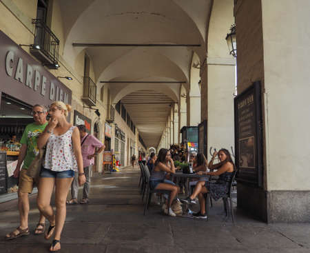 TURIN, ITALY - CIRCA AUGUST 2017: People in Via Po colonnadeのeditorial素材
