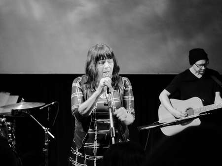 TURIN, ITALY - NOVEMBER 26, 2017: Lydia Lunch and Cypress Grove concert at Blah Blah, in black and whiteのeditorial素材