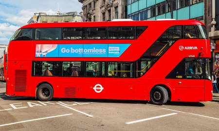 LONDON, UK - CIRCA JUNE 2017: Red double decker bus public transport (high dynamic range)のeditorial素材