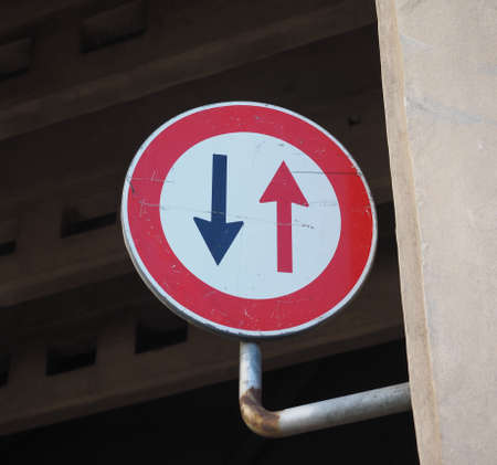 Warning signs, two way traffic traffic signの写真素材