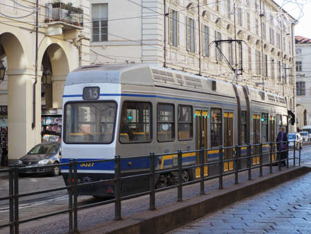 TURIN, ITALY - CIRCA JANUARY 2018: Tramway train for public transportのeditorial素材