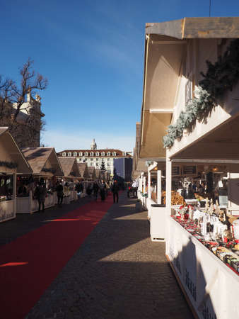TURIN, ITALY - CIRCA JANUARY 2018: Christmas market in Piazza Castello squareのeditorial素材