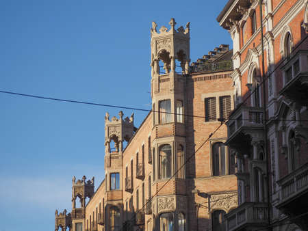 TURIN, ITALY - CIRCA JANUARY 2018: Gothic building in Via Pietro Micca street in the city centreのeditorial素材