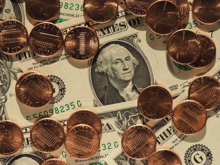 Dollar banknotes and coins (USD), currency of United States