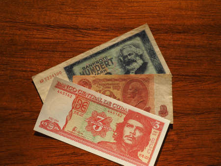 vintage withdrawn money of communist countries including Cuba, Soviet Union (SSSR), East Germany (DDR)の写真素材