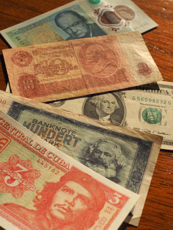 WASHINGTON DC, USA - CIRCA JANUARY 2018: portraits of famous politicians on Banknotes Including Lenin, Churchill, Che Guevara, Marx And Washingtonのeditorial素材