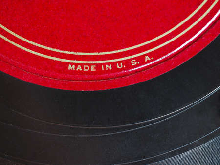 Made in USA written on a vintage vinyl record labelの写真素材