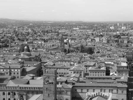 Aerial view of the city of Bologna, Italy in black and whiteの写真素材