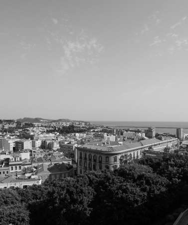 Aerial view of the city of Cagliari, Italy in black and whiteの写真素材