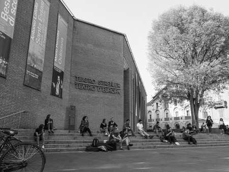 MILAN, ITALY - CIRCA APRIL 2018: Piccolo Teatro Strehler theatre in black and whiteのeditorial素材