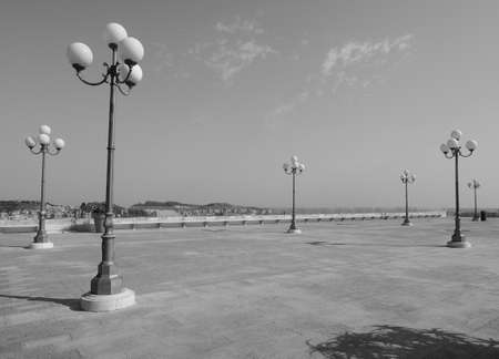 Square in Castello quarter aka Casteddu e susu (meaning Upper Castle in Sard) old medieval town city centre in Cagliari, Italy in black and whiteの写真素材