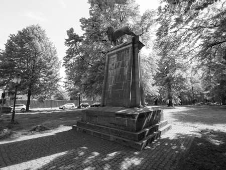 LUEBECK, GERMANY - CIRCA MAY 2017: Monument to Heinrich der Loewe (Henry the Lyon) aka Henry III Duke of Saxony and Henry XII Duke of Bavaria in black and whiteのeditorial素材
