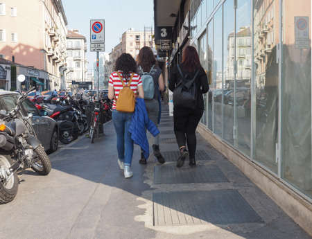 MILAN, ITALY - CIRCA APRIL 2018: People walking in the city centreのeditorial素材