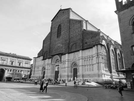 BOLOGNA, ITALY - CIRCA SEPTEMBER 2017: Church of San Petronio in Piazza Maggiore in black and whiteのeditorial素材