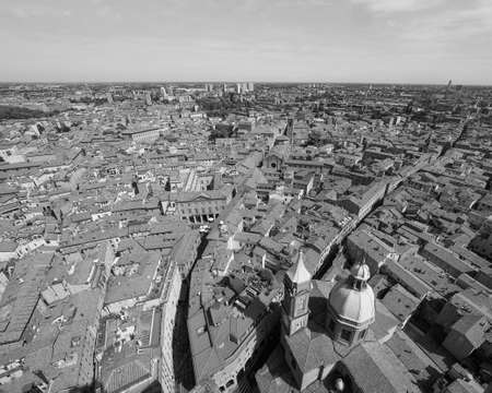 Aerial view of the city of Bologna, Italy in black and whiteの写真素材