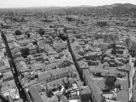 Aerial view of the city of Bologna, Italy in black and whiteの写真素材
