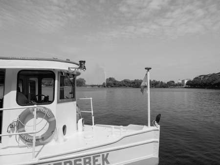 HAMBURG, GERMANY - CIRCA MAY 2017: Binnenalster (meaning Inner Alster lake) in black and whiteのeditorial素材