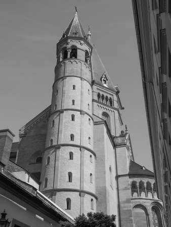 Mainzer Dom cathedral in Mainz in Germany in black and whiteの写真素材