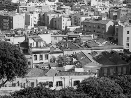 Aerial view of the city of Cagliari, Italy in black and whiteの写真素材