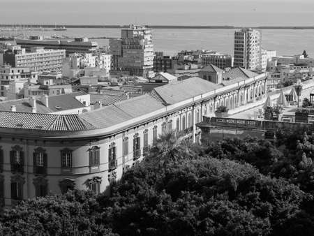 Aerial view of the city of Cagliari, Italy in black and whiteの写真素材