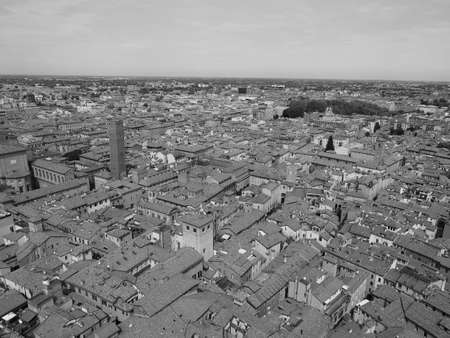 Aerial view of the city of Bologna, Italy in black and whiteの写真素材