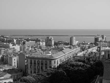 Aerial view of the city of Cagliari, Italy in black and whiteの写真素材