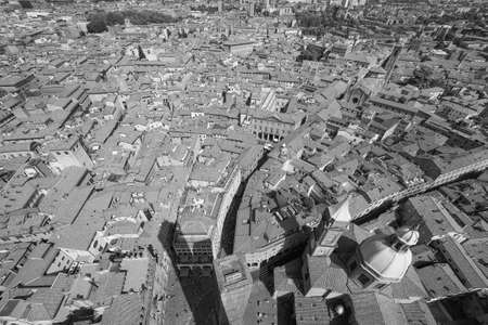 Aerial view of the city of Bologna, Italy in black and whiteの写真素材