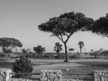 CAGLIARI, ITALY - CIRCA SEPTEMBER 2017: View of Poetto Beach in black and whiteのeditorial素材