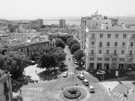 CAGLIARI, ITALY - CIRCA SEPTEMBER 2017: Aerial view of the city in black and whiteのeditorial素材