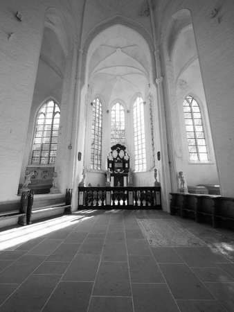 LUEBECK, GERMANY - CIRCA MAY 2017: Luebecker Dom cathedral church in black and whiteのeditorial素材