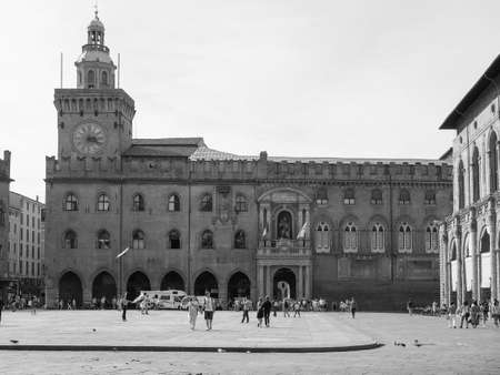 BOLOGNA, ITALY - CIRCA SEPTEMBER 2017: Piazza Maggiore (aka Piazza grande) square in black and whiteのeditorial素材