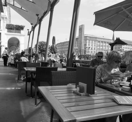 HAMBURG, GERMANY - CIRCA MAY 2017: Kleine Alster (meaning Little Alster) artificial lake in black and whiteのeditorial素材