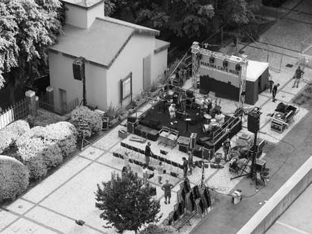 CAGLIARI, ITALY - CIRCA SEPTEMBER 2017: Marina Cafe Noir Applied Literature Festival in black and...