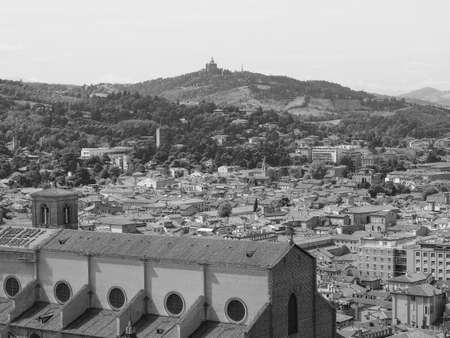 Aerial view of the city of Bologna, Italy in black and whiteの写真素材