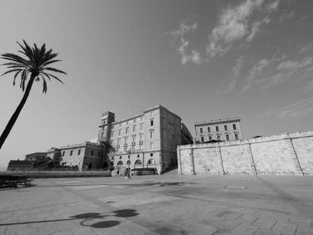 Castello quarter aka Casteddu e susu (meaning Upper Castle in Sard) old medieval town city centre in Cagliari, Italy in black and whiteの写真素材