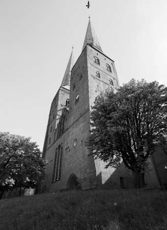 Luebecker Dom cathedral church in Luebeck, Germany in black and whiteの写真素材