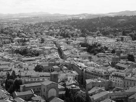 Aerial view of the city of Bologna, Italy in black and whiteの写真素材