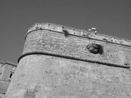 Fortifications in Castello quarter aka Casteddu e susu (meaning Upper Castle in Sard) old medieval town city centre in Cagliari, Italy in black and whiteのeditorial素材