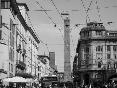 BOLOGNA, ITALY - CIRCA SEPTEMBER 2017: View of the old city centre in black and whiteのeditorial素材