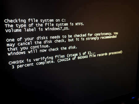 WASHINGTON DC, USA - CIRCA MAY 2018: Microsoft Windows ChkDsk (meaning Check Disk) commandのeditorial素材