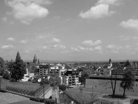 View of the city of Mainz in Germany in black and whiteの写真素材