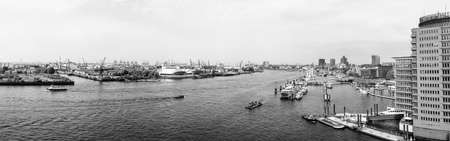 Hamburger Hafen (Port of Hamburg) sea port on the river Elbe, high resolution panoramic view of...